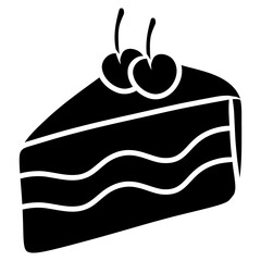 piece of cake with cherries glyph icon