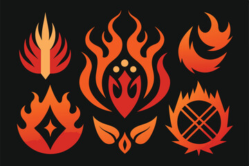 Vector design set, flames and fire, acid neo tribal shapes, elements and abstract illustrations in gothic style, gothic and acid tattoos