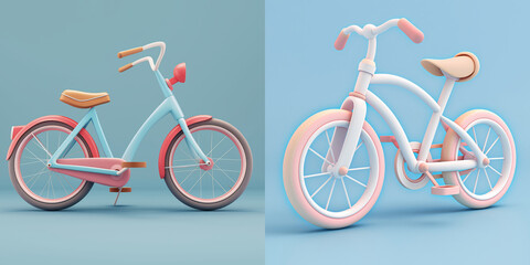 Fototapeta premium set of Cute bicycle. 3D Cartoon Animation Style.
