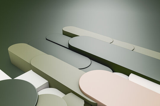 Abstract 3d geometric shapes in green tones