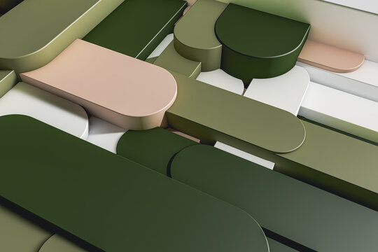 Abstract 3d geometric shapes in green tones