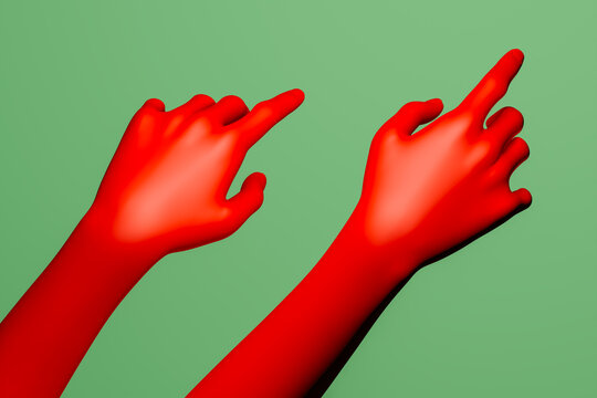 Red female hands on green background
