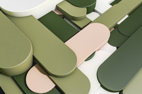 Abstract 3d geometric shapes in green tones