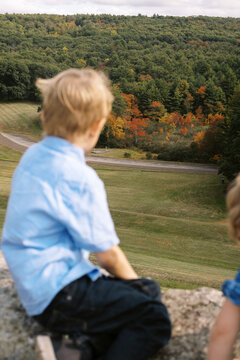 kids taking in view on a dike outdoors in nature