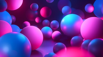 Neon lighting blue, pink, purple circles, spheres shape background. Abstract 3D pattern,...