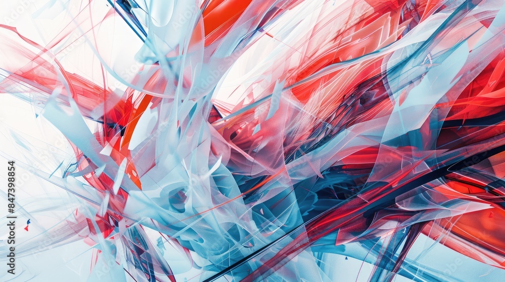 Poster 3d rendering of red and blue shards of glass. aig51a.