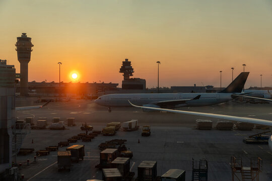 Sunset in an airport.