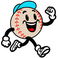 Baseball is walking leisurely cartoon mascot illustration character vector clip art hand drawn