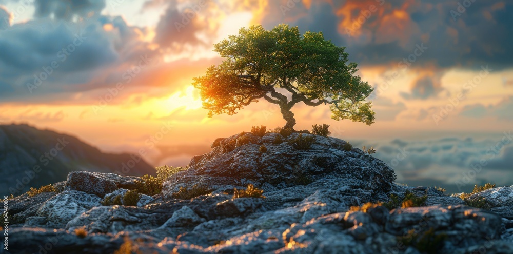 Wall mural Trees growing on a hill with a view of the sky in the background