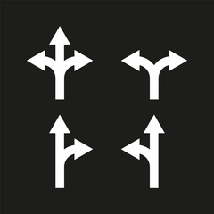 Directional arrow icons. Multiple path options. Black and white vector. Simple design.
