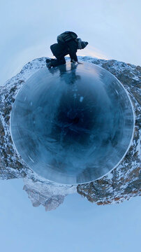 Greenland ice, 360 tiny planet of a climate change tipping point
