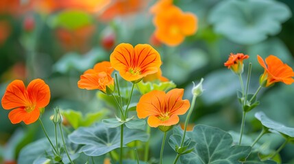 nasturtium flowers in garden