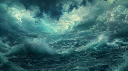 Fototapeta premium A stormy ocean with large waves crashing against the shore