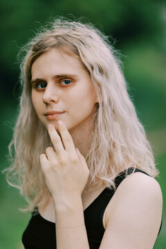 Transgender person in closeup, selective focus