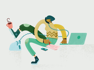 Woman performing various tasks at workplace