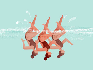 Fit females swimming upside down