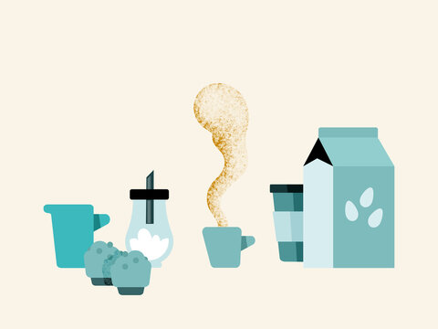 Coffee cups jugs and milk pack
