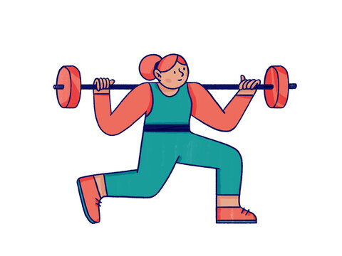 Fit woman lifting barbell on white background