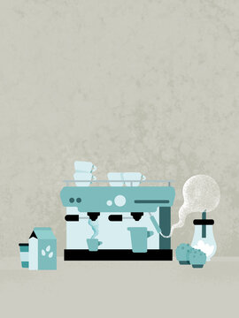 Espresso coffee machine with cups and mill pack