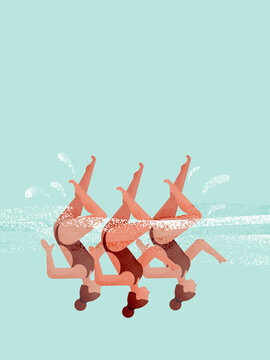 Fit women doing synchronized swimming