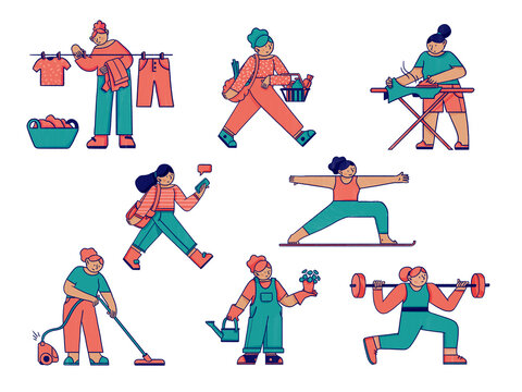 Housekeeper performing different activities