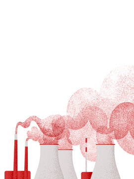 Polluting factory smoking towers and pipes