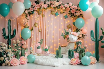A baby shower with a pink and blue theme