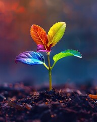A rainbow plant grows in the dark. The leaves are all different colors, and they glow in the dark. The plant is a symbol of hope and new beginnings.