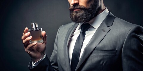 A bearded man holding a colonge