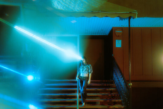Urban Night Model portrait with Lens Flare