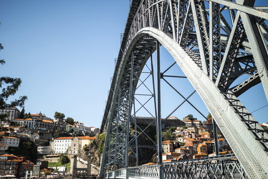 landscape of don luis bridge in porto, portugal