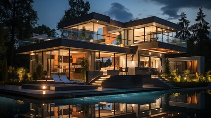 Fototapeta premium Modern Glass Villa- expansive windows