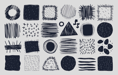 Hand-drawn shapes and patterns doodles - artistic sketches. scribbles set isolated on white background. Vector illustration 04