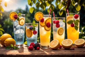 Fancy lemonade mocktail juice drink with fresh citrus lemons