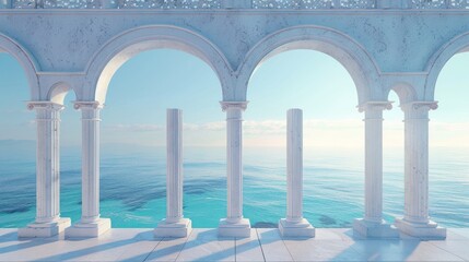 render from imagine ancient roman balcony romantic with roman arch in roman architectural style clear sea