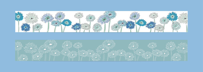 手描きの草木イラスト。ガーベラの線画ベクターイラスト。手描きの花と草木ナチュラルハガキテンプレート。Hand drawn illustration of plants and trees. Line drawing vector illustration of gerbera. Hand drawn flowers and plants natural postcard template.