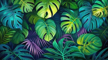 large tropical leaves background Generated with AI