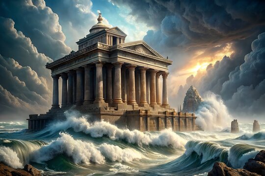The Temple Of Poseidon Stands Strong Against The Raging Sea.