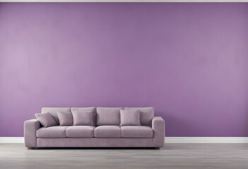 blank purple wall interior with sofa and copy space