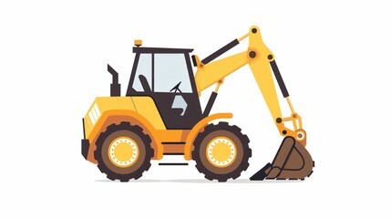 Construction equipment illustration excavator for industrial projects and building sites with text on white background