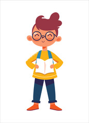 a cartoon boy with glasses and a book in his hands
