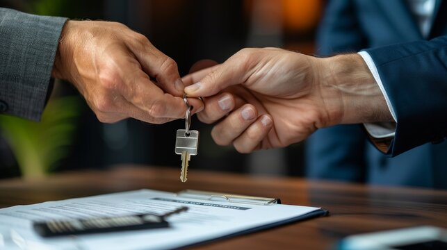 A man is handing a key to another man