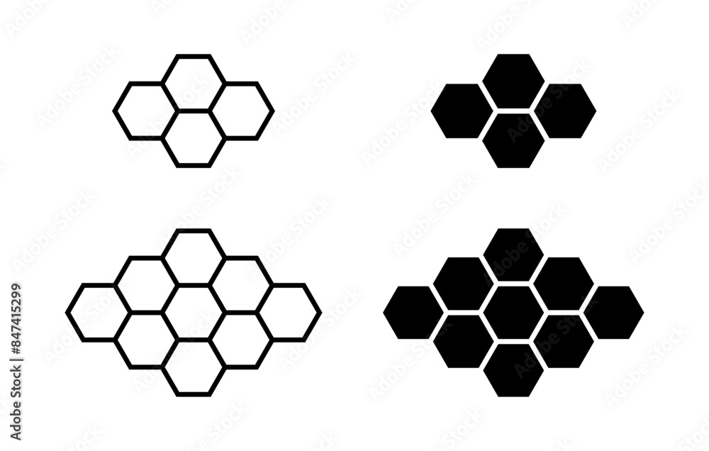 Poster honeycomb bee icon set in hexagonal style