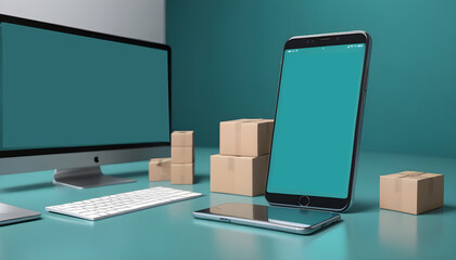 Naklejka premium Mockup phone screen with computer online shop order tracking 8