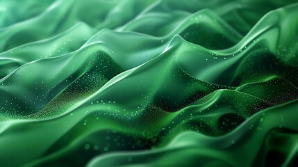 Obraz premium Abstract green silk fabric waves with particles.