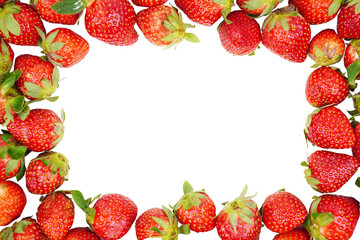 a border frame of ripe red strawberries isolated transparent