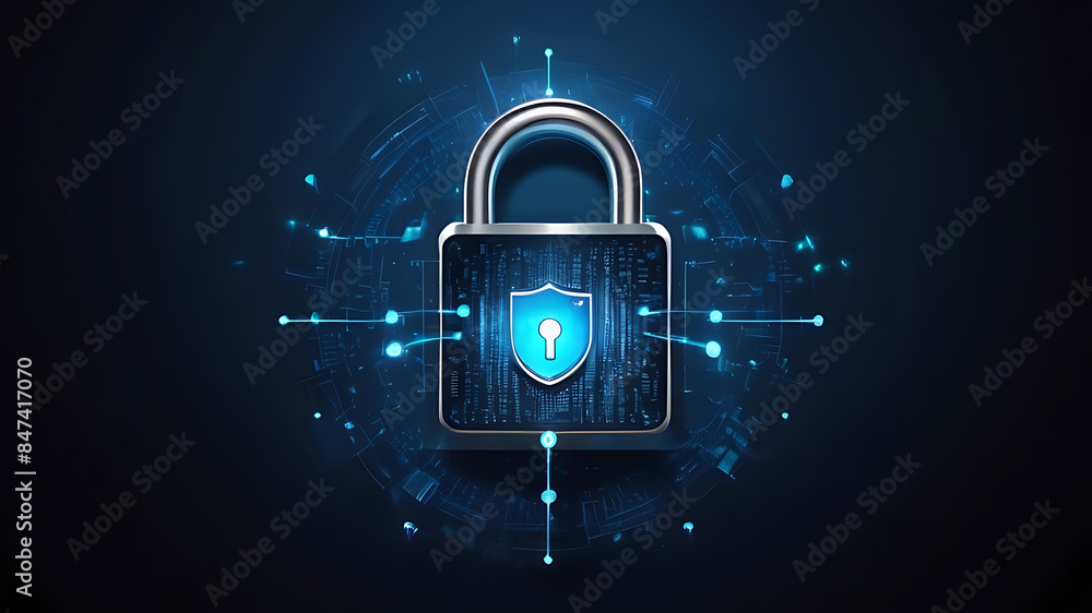 Wall mural padlock with a blue background with a blue led light a padlock with a padlock that says padlock  a padlock with a blue background with a key in the middle