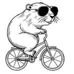 Cute beaver wear sunglass ride bicycle cartoon illustration  © создать 8 углов