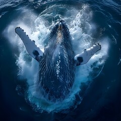 Majestic Humpback Whale Breaching from Dramatic Ocean Seascape