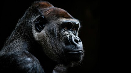 Obraz premium Gorilla face close up portrait in the dark background, wildlife nature photography concept